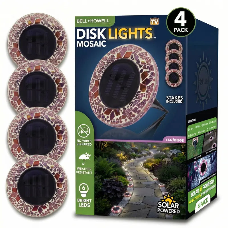 Solar Mosaic Pathway Disc Lights – Automatic Dusk-to-Dawn Outdoor Glow