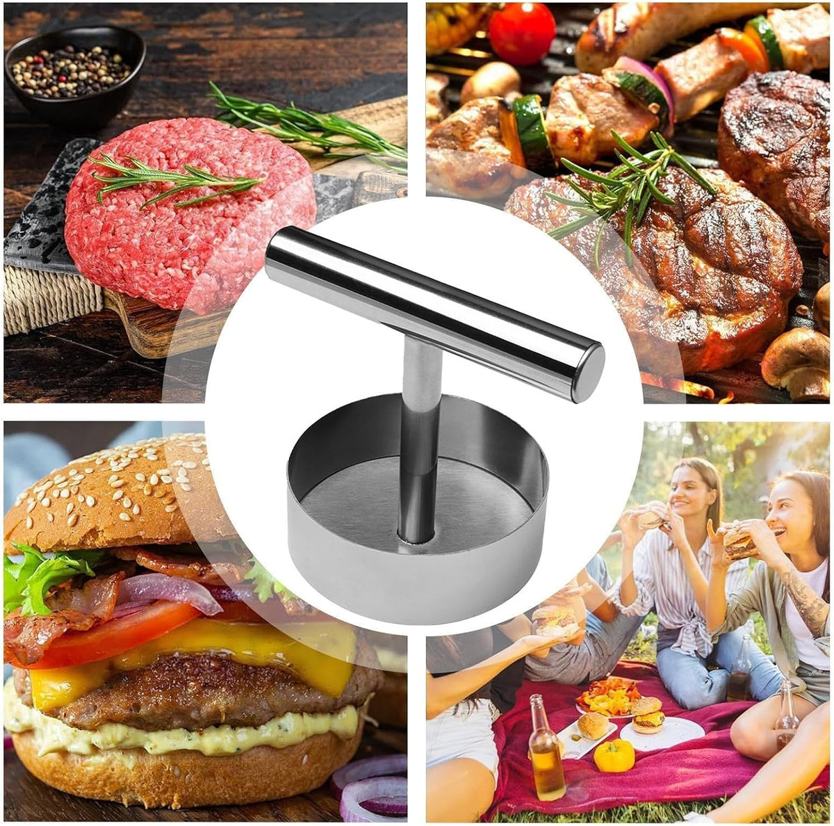 Stainless Steel Burger Press Patty Maker for Perfectly Uniform Smash Burgers