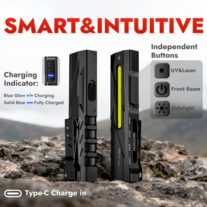 Ultra-Bright EDC Dual-LED Pocket Flashlight with UV & Side Work Light