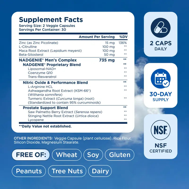 Liposomal NAD+ Men's Complex: Peak Cellular Energy, Nitric Oxide Boost & Prostate Health