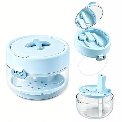 3-in-1 Portable Retainer & Denture Cleaner Case with Auto-Lifting Strainer