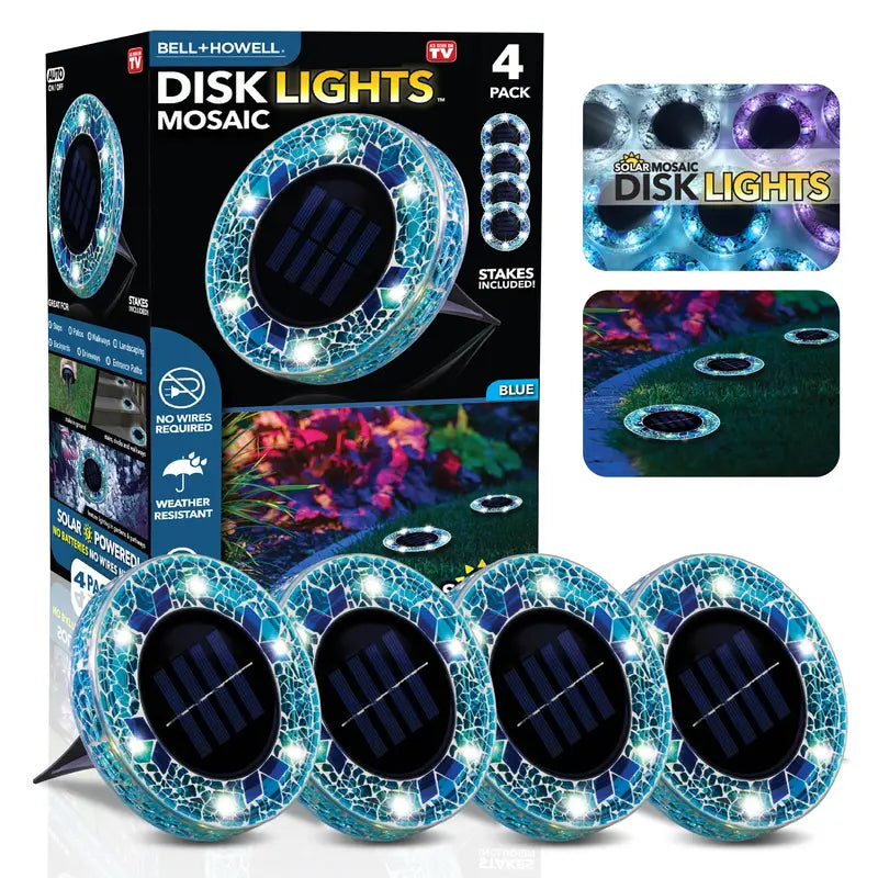 Solar Mosaic Pathway Disc Lights – Automatic Dusk-to-Dawn Outdoor Glow