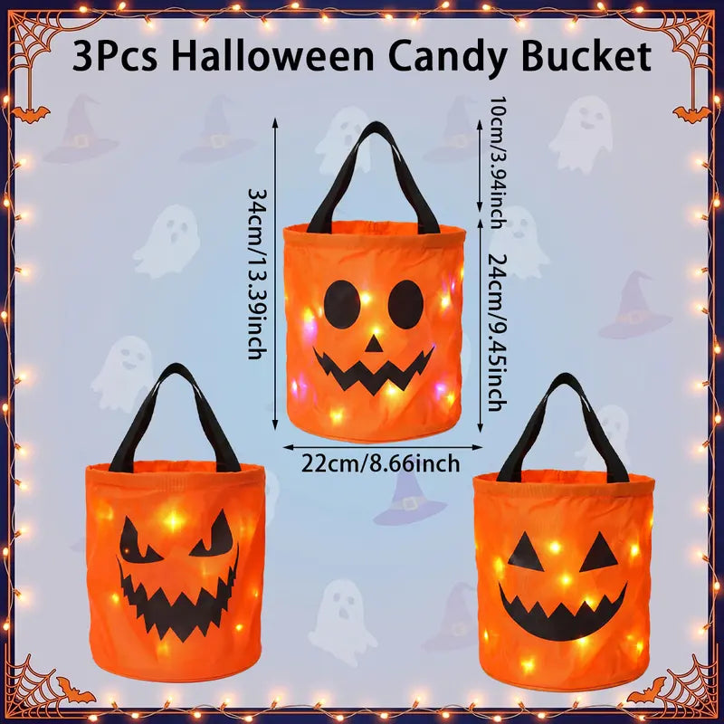 LED Light-Up Halloween Trick-or-Treat Candy Bucket with Ultra-Bright Night Visibility