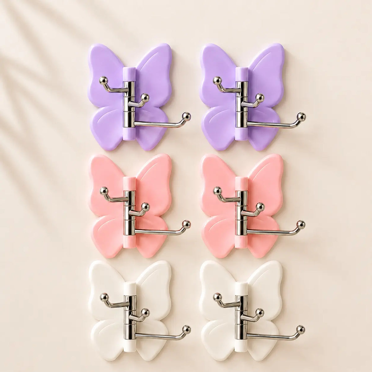 Rotating Butterfly Adhesive Wall Hooks: 3-Prong Swivel Storage Without Wall Damage
