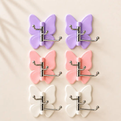 Rotating Butterfly Adhesive Wall Hooks: 3-Prong Swivel Storage Without Wall Damage