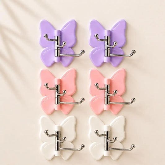 Rotating Butterfly Adhesive Wall Hooks: 3-Prong Swivel Storage Without Wall Damage