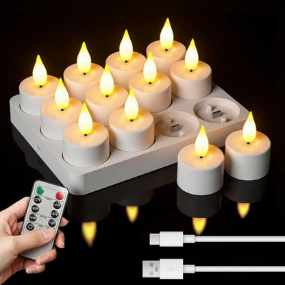 Rechargeable Flameless Tea Lights with Multi-Slot Charging Base & Remote