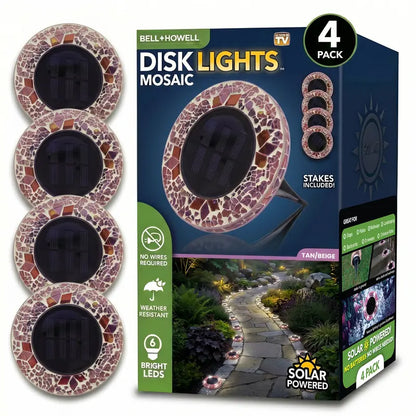 Solar Mosaic Pathway Disc Lights – Automatic Dusk-to-Dawn Outdoor Glow