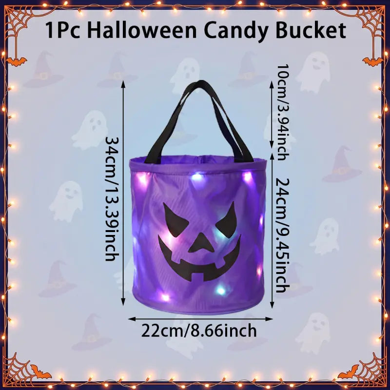 LED Light-Up Halloween Trick-or-Treat Candy Bucket with Ultra-Bright Night Visibility