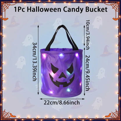 LED Light-Up Halloween Trick-or-Treat Candy Bucket with Ultra-Bright Night Visibility