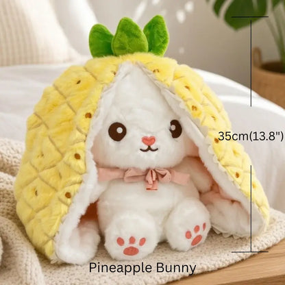 Reversible Strawberry Bunny Plushie: Hide & Seek Soft Companion
