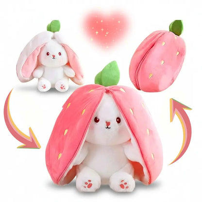 Reversible Strawberry Bunny Plushie: Hide & Seek Soft Companion