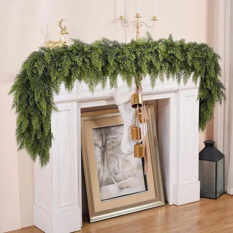 Ultra-Full Real-Touch Cedar Christmas Garland – Lush Winter Greenery for Mantle & Holiday Decor