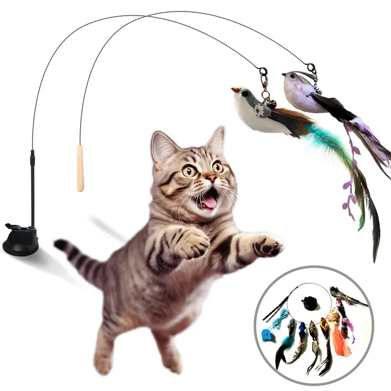 Interactive Feather Teaser Wand & Automatic Motion Cat Toy Set