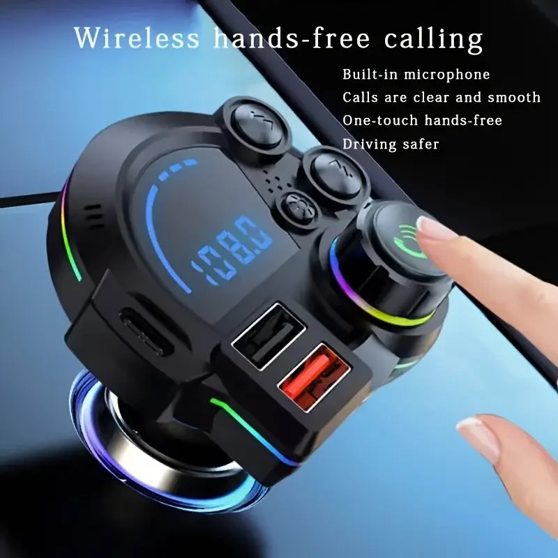 Wireless Bluetooth FM Transmitter with Hands-Free Calling & Fast Dual USB Charging