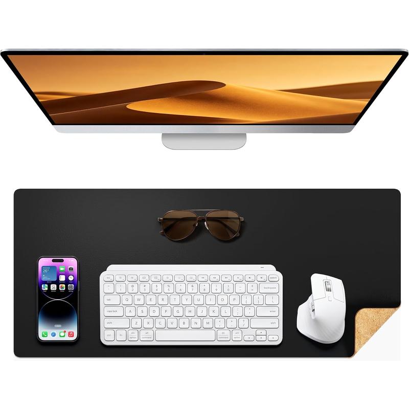 Ergonomic Dual-Sided Matte Leather & Natural Cork Desk Mat
