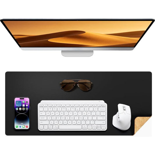 Ergonomic Dual-Sided Matte Leather & Natural Cork Desk Mat