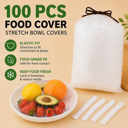 100Pcs Elastic Food Covers – Instant Stretch Seal for Ultimate Freshness