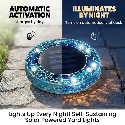 Solar Mosaic Pathway Disc Lights – Automatic Dusk-to-Dawn Outdoor Glow