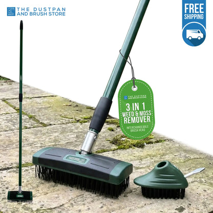 3-in-1 Weeding Brush – Long-Handle Wire Scraper for Patios, Driveways & Paving Gaps