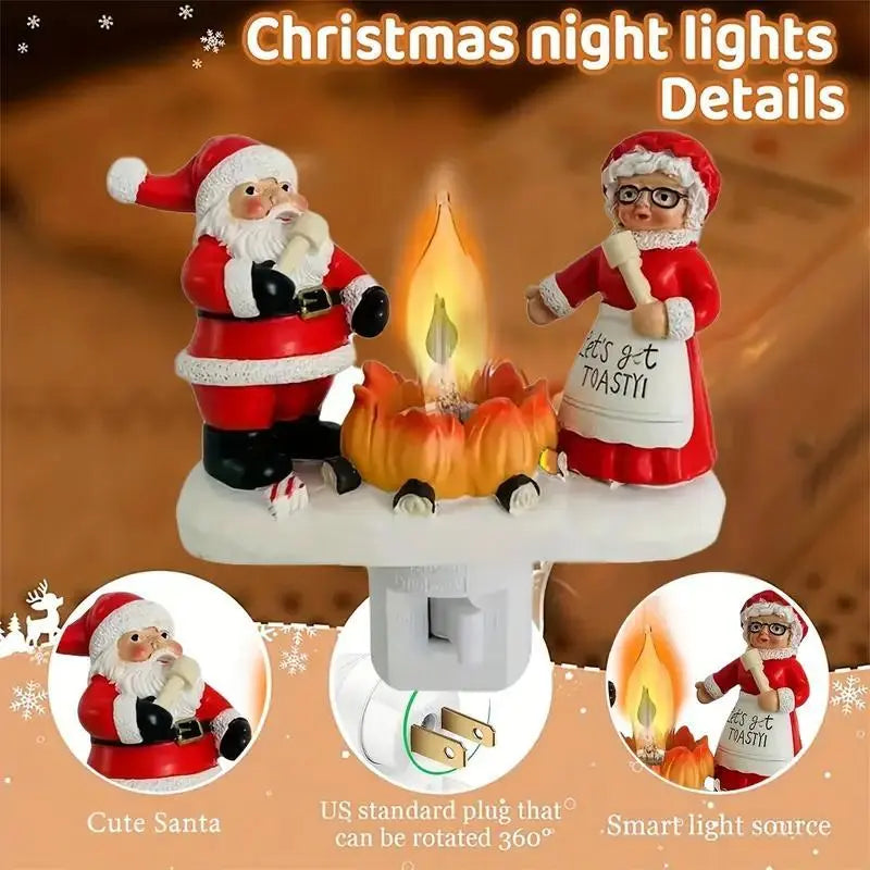 Flickering Campfire Santa & Mrs. Claus Night Light