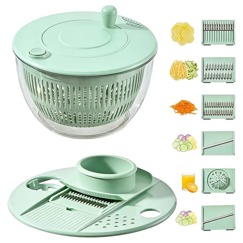 6-in-1 Multi-Functional Salad Spinner & Precision Mandoline Slicer Bowl