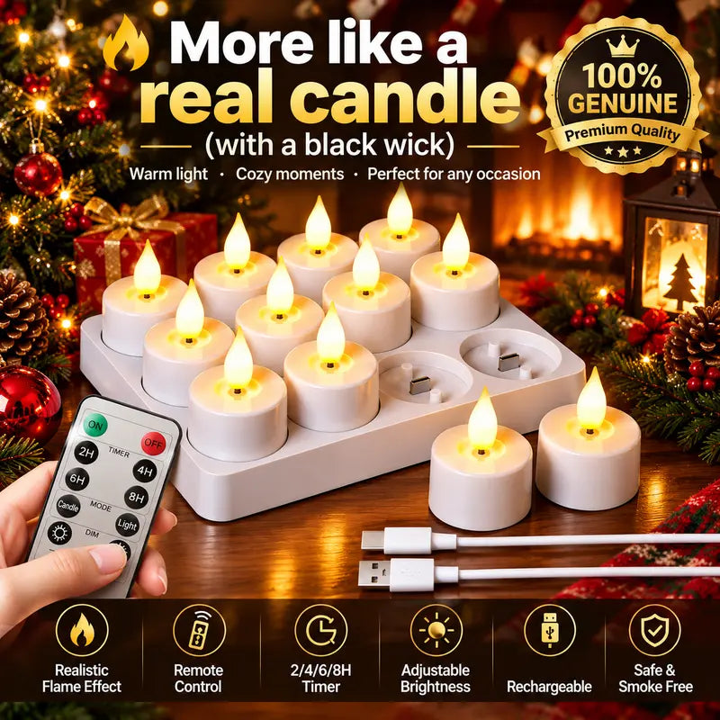 Rechargeable Flameless Tea Lights with Multi-Slot Charging Base & Remote