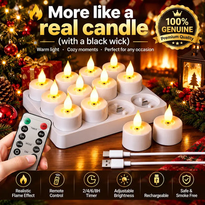 Rechargeable Flameless Tea Lights with Multi-Slot Charging Base & Remote