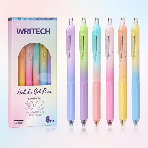 Aesthetic Gradient Gel Pens - Silent Click & Quick Dry Black Ink | 2 Pack per Set