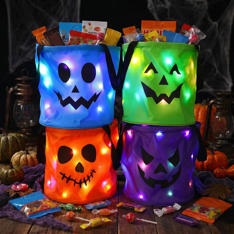 LED Light-Up Halloween Trick-or-Treat Candy Bucket with Ultra-Bright Night Visibility