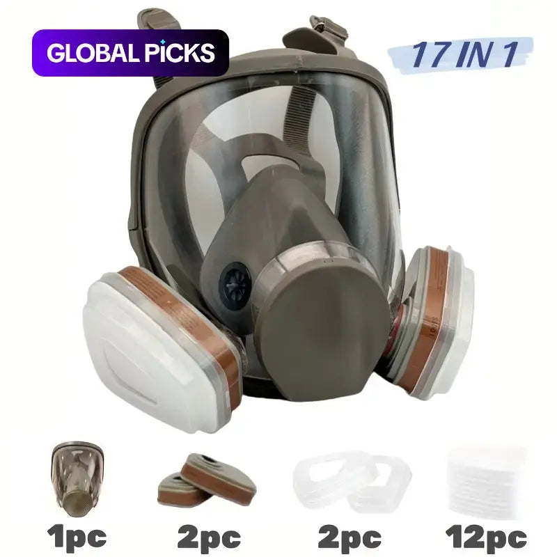 Full Face Gas Mask Respirator with Dual Filters & Eye Protection