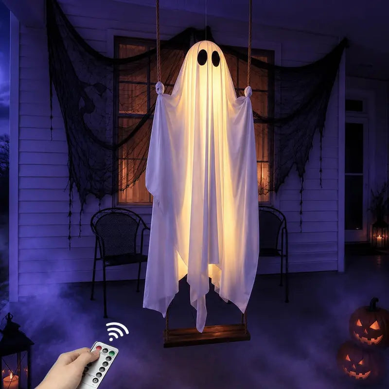 Lighted Halloween Hanging Swing Ghost Outdoor Decor with Remote Control