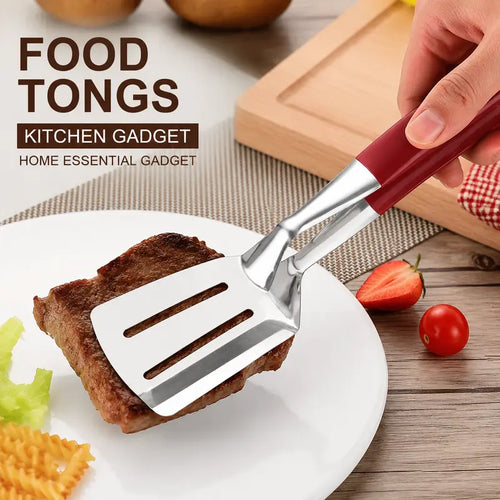 2-in-1 Stainless Steel Spatula Tongs: Grip, Flip & Drain Without Food Slipping