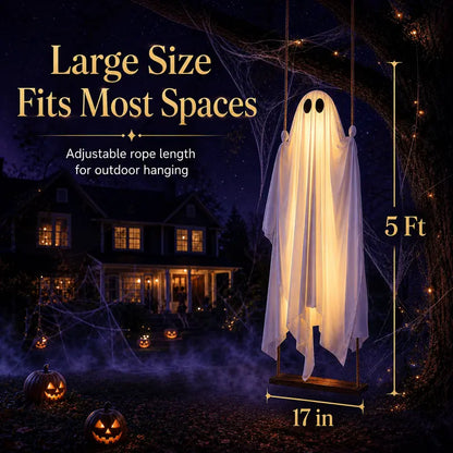 Lighted Halloween Hanging Swing Ghost Outdoor Decor with Remote Control