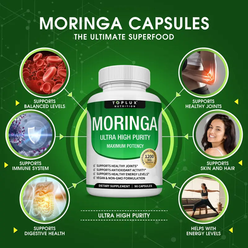 Ultra-Pure Organic Moringa 1200mg – Natural Energy, Joint Support & Daily Vitality