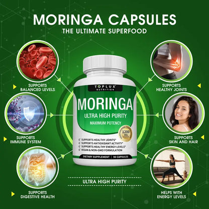 Ultra-Pure Organic Moringa 1200mg – Natural Energy, Joint Support & Daily Vitality