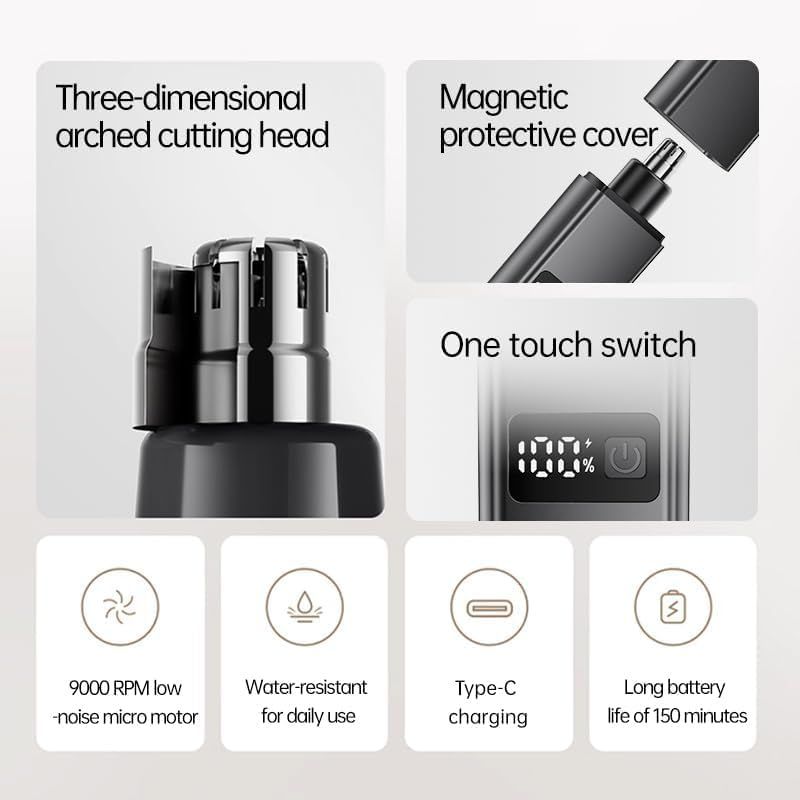 Effortless Precision Nose & Ear Hair Trimmer with Smart LED Display