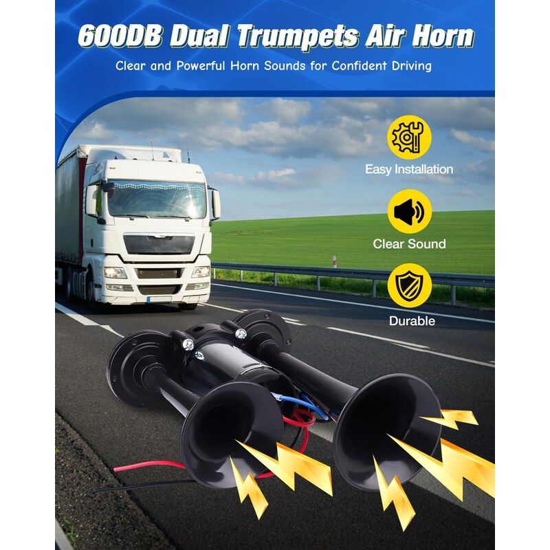 130dB Super Loud Dual Snail Air Horn Kit 12V