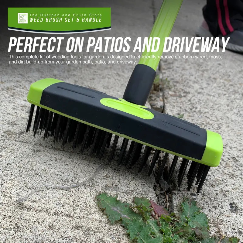 3-in-1 Weeding Brush – Long-Handle Wire Scraper for Patios, Driveways & Paving Gaps