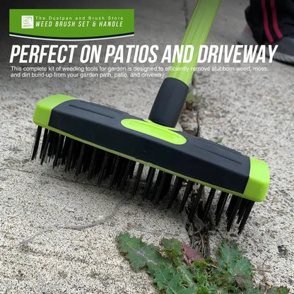 3-in-1 Weeding Brush – Long-Handle Wire Scraper for Patios, Driveways & Paving Gaps