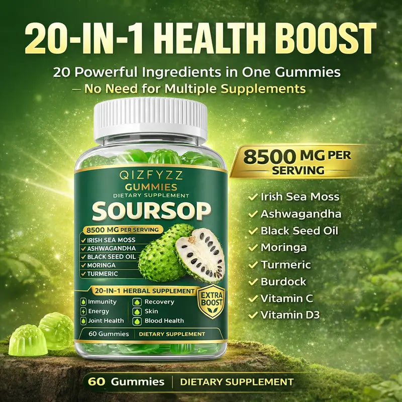 20-in-1 Soursop Herbal Gummies (8500mg) For Maximum Daily Immunity & Natural Energy