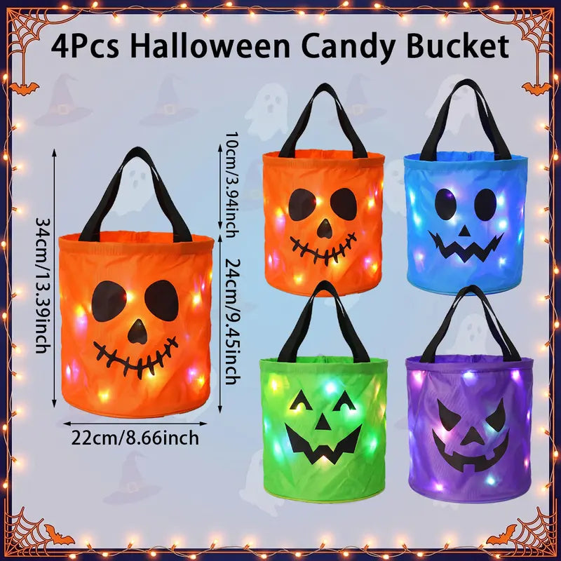 LED Light-Up Halloween Trick-or-Treat Candy Bucket with Ultra-Bright Night Visibility