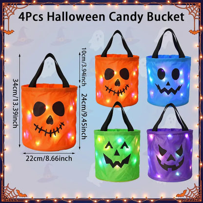 LED Light-Up Halloween Trick-or-Treat Candy Bucket with Ultra-Bright Night Visibility