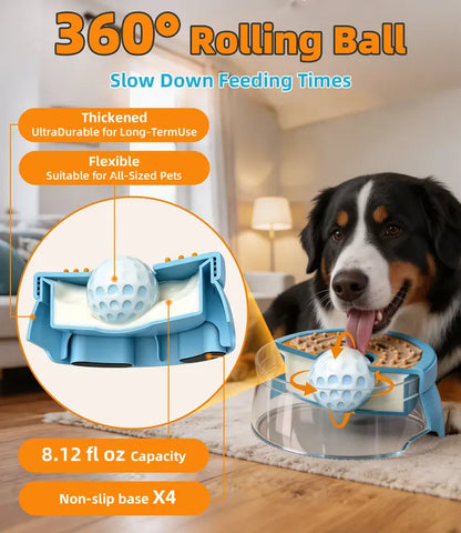 Anti-Spill Slow Feeder & Leak-Proof Detachable Dog Bowl