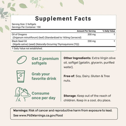 Ultra-Strength Oil of Oregano & Black Seed Oil Softgels