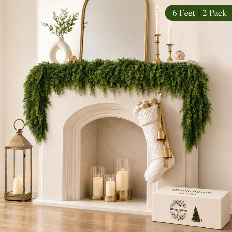 Ultra-Full Real-Touch Cedar Christmas Garland – Lush Winter Greenery for Mantle & Holiday Decor