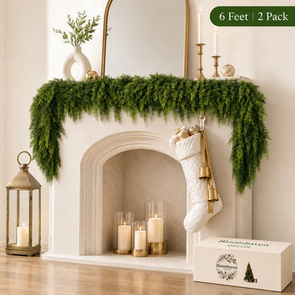 Ultra-Full Real-Touch Cedar Christmas Garland – Lush Winter Greenery for Mantle & Holiday Decor
