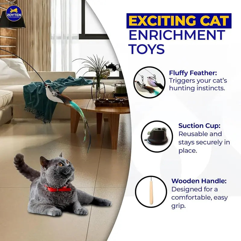 Interactive Feather Teaser Wand & Automatic Motion Cat Toy Set