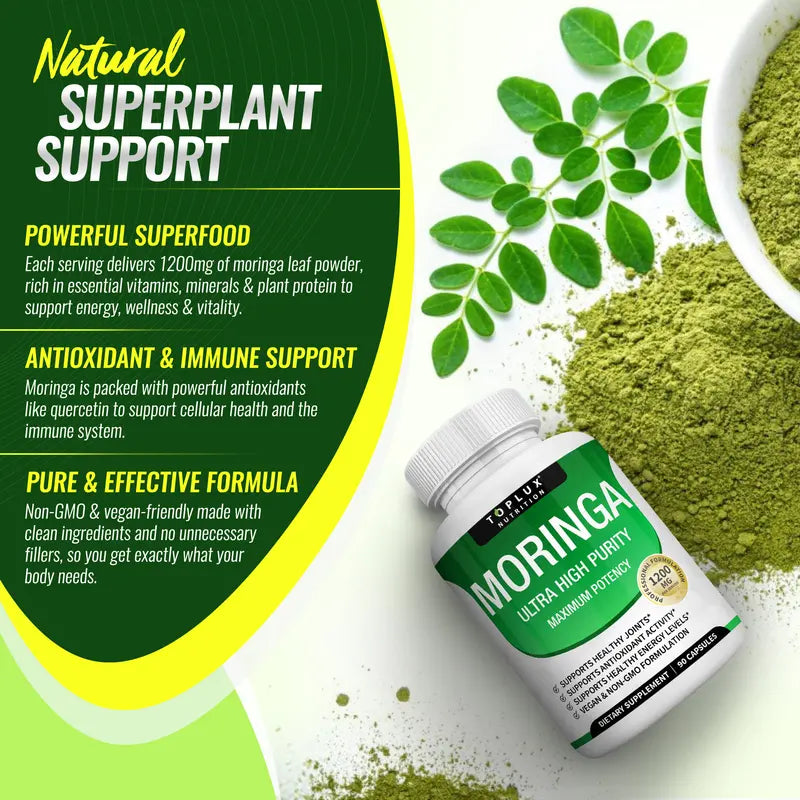 Ultra-Pure Organic Moringa 1200mg – Natural Energy, Joint Support & Daily Vitality
