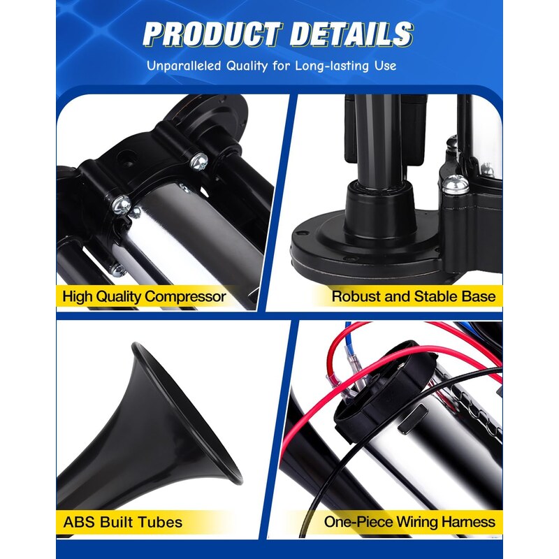 130dB Super Loud Dual Snail Air Horn Kit 12V